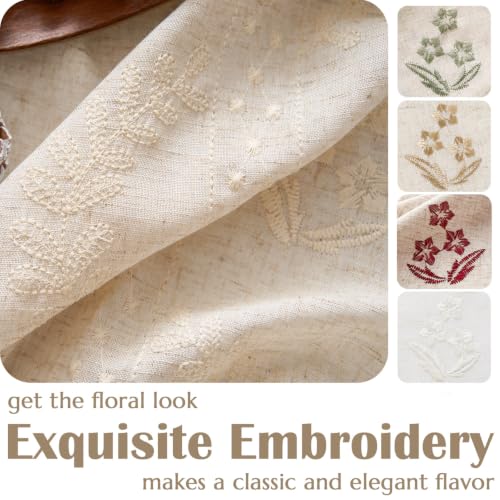 Image of jinchan Floral Linen Curtains 108 Inch Farmhouse Back Tab 2 Panels