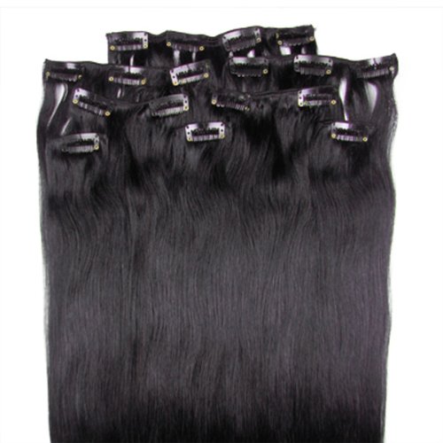 8PCS 100% Remy Real Human Hair Clip in Extensions 20" Straight (1B Natural Black)