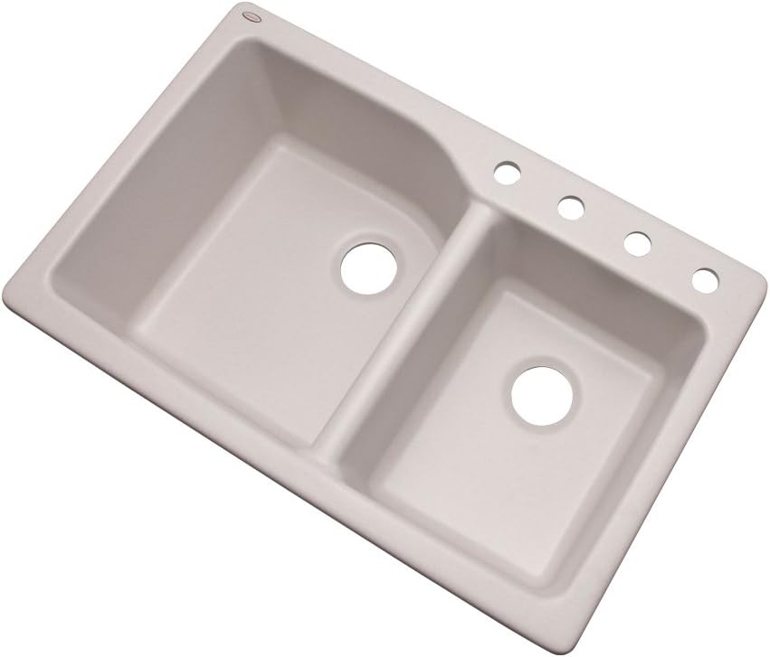 Dekor Sinks 62400Q Venti Composite Granite Double Bowl Kitchen Sink with Four Holes, 34.25-Inch, Soft White