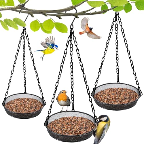Hanging Bird Feeder, Birdfeeder Hanging for Garden Yard Outside Hanging Bird Feeder Tray - Metal Mesh Platform Feeders for Birds Outside Outdoors Hanging for Attracting Birds, 3Pcs