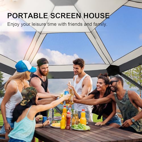 Image of COBIZI 12x12 FT Pop Up Canopy Extendable Tent, Gazebos On Clearance With Removable Roof, Screened In Gazebo,Screen Tents Portable carpas para patio for Outdoor Camping,Backyard, Garden, Grey(Upgraded)
