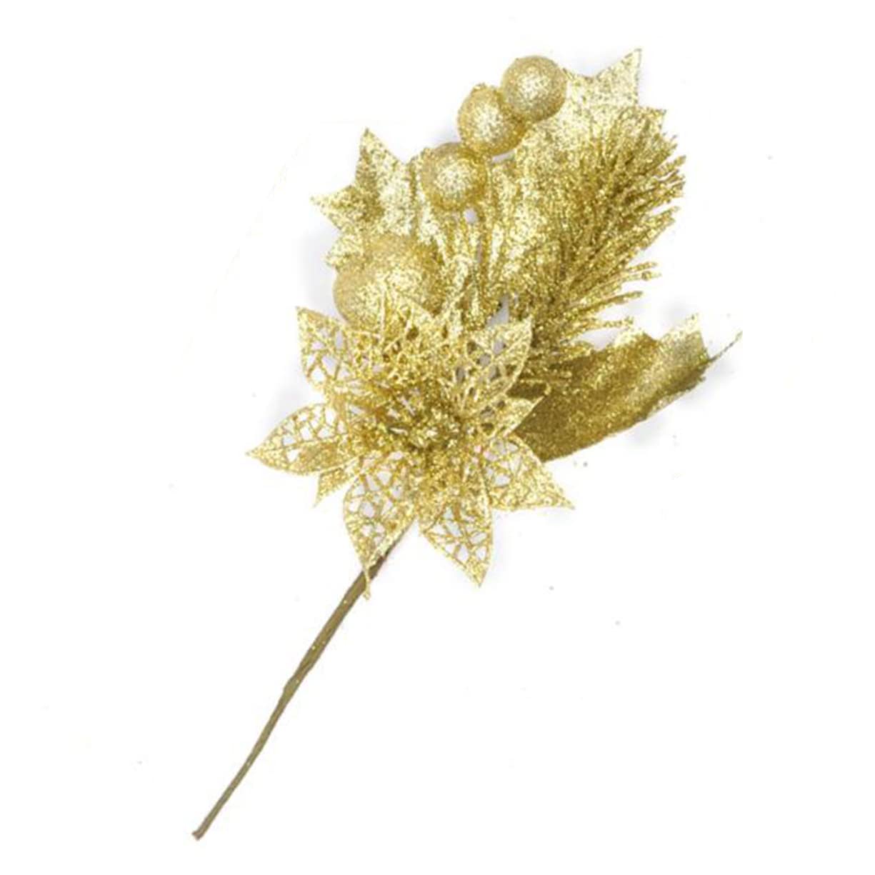 Zerodeko 15 Pz Talee tralcio natalizio decorazioni natalizie vetrine rami glitterati bastoncini ramoscelli steli di bacche di natale foglie artificiali plettri di ghirlande natalizie Golden