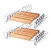Wood Pant Hangers with Clips 12 Pack, Wooden Skirt Hangers with 360 Degree Chrome Swivel Hook (8.5inches-13.7inches) Ideal for Pants Skirts Trousers