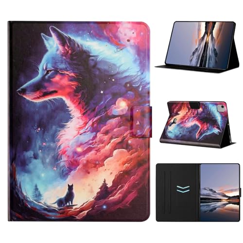 Étui iPad Air 11 multi-angles à fermeture magnétique avec fentes pour cartes motif roi loup