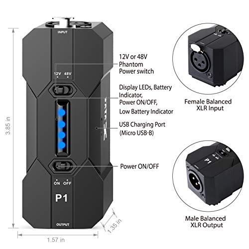 Xvive P1 12V/48V Phantomspeisung für Kondensatormikrofon, Shotgun Mikrofon