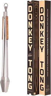 DonkeyLongTong 27" Extra Long Heavy Duty BBQ Tongs - Handmade South African Stainless Steel Grilling Tools with Wood Handles, Bottle Opener & Lock