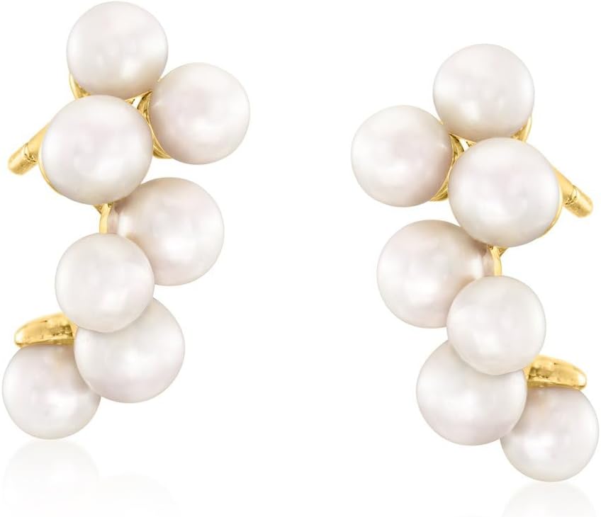 Ross-Simons 3-4mm Cultured Pearl Cluster Earrings in 18kt Gold Over Sterling