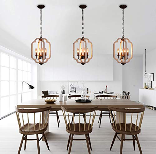 4-Light Farmhouse Handmade Antique Chandelier Wood Pendant Lighting Industrial Retro Vintage Rustic Hanging Light Fixtures Ceiling For Dining Room, Foyer, Entryway,Living Room,Kitchen Hallway #TOP1