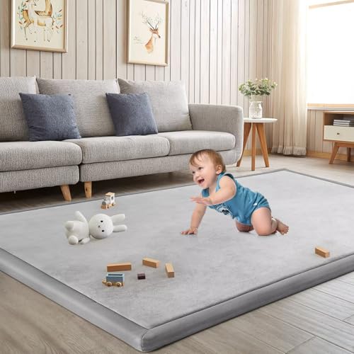 Image of ILPEOD Baby Play Mat for Floor Nursery Rug Muscle Mat Area Rug Playroom Rug 59"x79" Playpen Mat Memory Foam 1.3" Thick Crawling Mat for Babies,Toddlers, Infants, Kids,A Light Gray