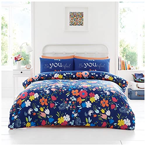 GC GAVENO CAVAILIA Easy Care Flower Duvet Cover, Reversible Polycotton Quilt Cover, Floral King Size Bedding Sets, Navy