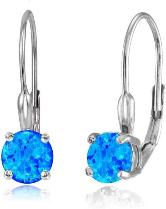 Earrings for Women – Birthstone Earrings – Genuine or Synthetic Gemstone Earrings – 6mm Round Solitaire Leverback Earrings – Drop Earrings – Sterling Silver Earrings or Gold Flash Silver Earrings