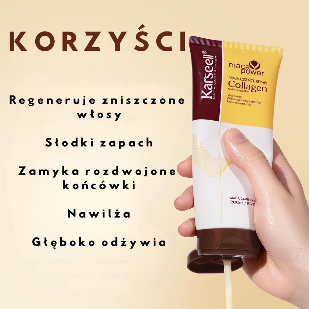 Karseell MACA CARE SYSTEM Zestaw Maska do Włosów Kolagen 200ml + Serum Olejek Arganowy 50ml Głęboka Regeneracja Intensywne Nawilżenie Blask Anti Frizz do Włosów Suchych i Zniszczonych Profesjonalny