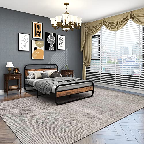 Diahomy Double Bed Metal Platform Bed Frame with Wood Headboard/Mattress Base/Metal Slat Support/Black and Brown 8 Diahomy Double Bed Metal Platform Bed Frame with Wood Headboard/Mattress Base/Metal Slat Support/Black and Brown - Image 8