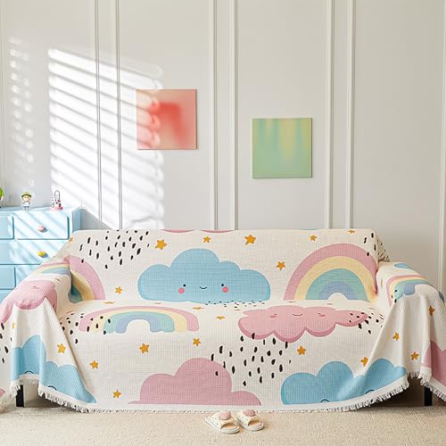 Funda de sofá ajustable arcoíris para sofá de 1/2/3/4 plazas y sofá biplaza, reversible, antiarañazos, lavable, de poliéster suave, protector de muebles a prueba de mascotas, 180 x 380 cm