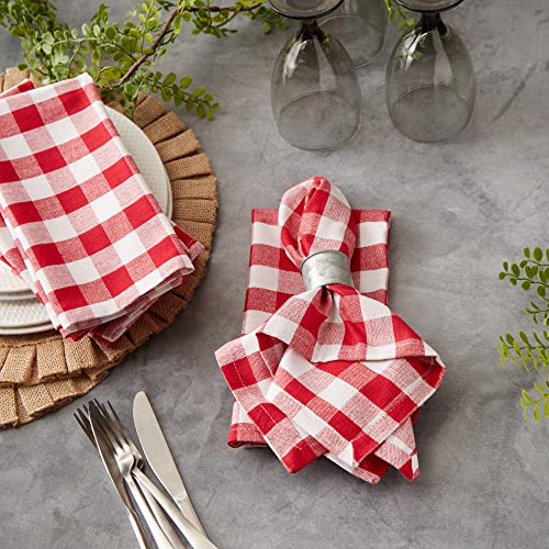 Dii Checkered Tabletop Collection 100% Cotton, Machine Washable, Napkin Set, 20X20, Red, 6 Piece #TOP4