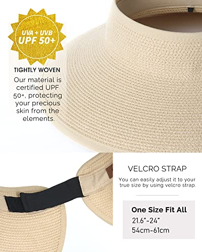 Furtalk Sun Visor Hats For Women Wide Brim Straw Roll Up Ponytail Summer Beach Hat Uv Upf Packable Foldable Travel #TOP3