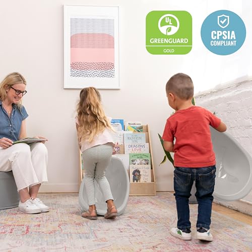Image of ECR4Kids Plastic Leaf Scoop Floor Rocker Seat, Classroom Furniture, Light Grey, 6-Piece