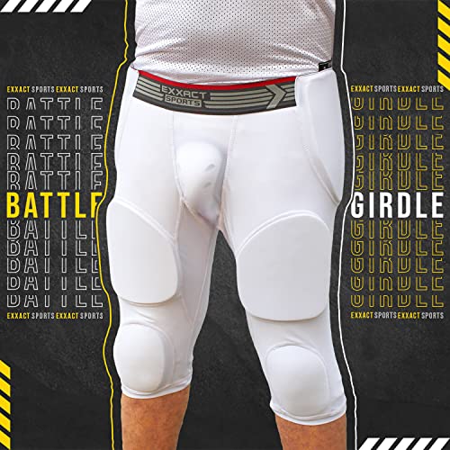 Exxact Sports Battle 7-Pad Football Girdle For Men & Boys - Finest Padded Compression Shorts, Mens Girdle Football With Cup Pocket, Adult & Youth Football Girdle (Adult 2X-Large, White) #TOP4