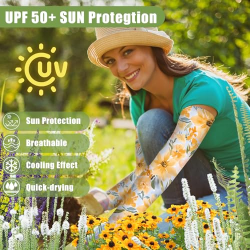 Image of Bebila Gardening Sleeves for Women Farm UV Sun Protection Anti-Scratch Cooling Sleeves with Thumb Hole Arms Cover Outdoors