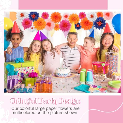 Image of Geyee 18 Pcs Mexican Paper Flowers Colorful Fiesta Tissue Paper Flowers Pom Poms Mexican Carnival for Floral Party Backdrop Wedding Birthday Party Craft (Multicolor,6 inch 8 inch 10 inch)