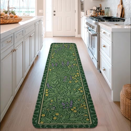Alfombra de pasillo lavanda botánica lavable de pelo bajo rectangular para interiores 4