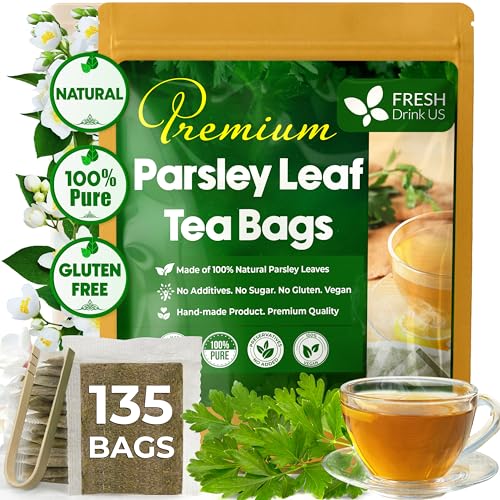 Image of Premium 135 Parsley Leaf Tea Bags, 100% Natural & Pure from Parsley Leaves. Loose Leaf Parsley Herbal Tea. Parsley Leaf Tea. Made with Natural Material Tea Bags. No Sugar, No Caffeine, No Gluten, Vegan.