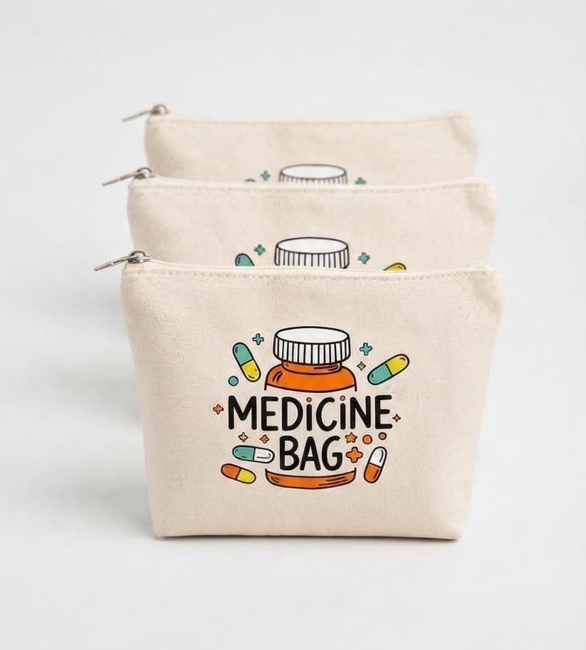 Image of Canvas First Aid Kit Pouch | Printed Medicine Storage Zipper Bag | Portable & Spacious Emergency Kit Organizer Pouch | Perfect for Hiking, Travel, Camping, Home (Pack of 3)