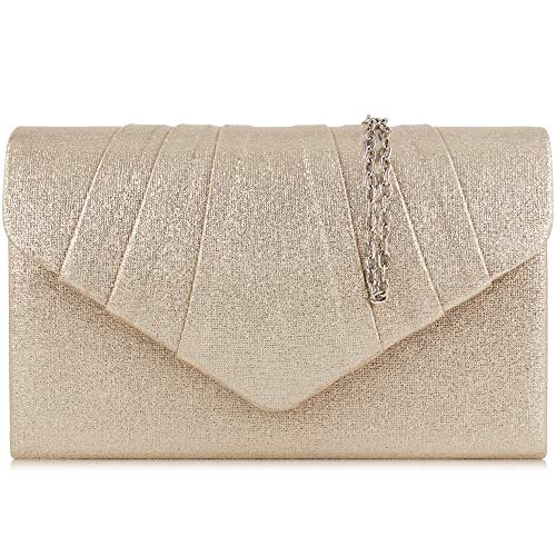 Milisente Women Evening Bag PU Leather Pleated Clutch Purse Envelope Clutches (Champagne)