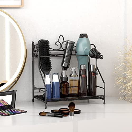 YIUKEA Bathroom Hair Dryer Holder - Curling Iron Holder - Hot Tool Organizer, Bathroom Vanity Countertop Organizer for Hair Accessories, Makeup, Toiletries (Black)