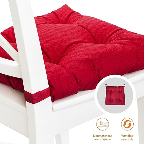 sleepling 4er Set Stuhlkissen/Sitzkissen Eva für Indoor und Outdoor, Maße: 40 (vorne) / 35 (hinten) x 38 x 8 cm, rot - 3