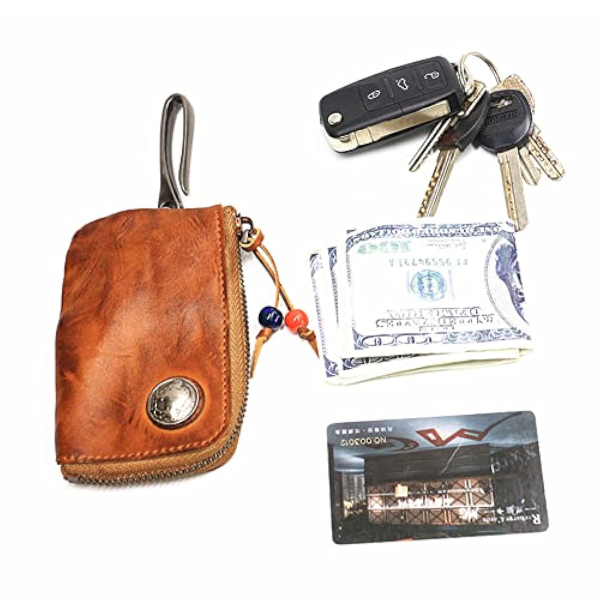 1Pcs Leather Mini Medieval Pouch Keychain, Coin Organizer