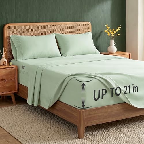Popfavor Deep Pocket Twin XL Sheet Set - 4 Piece Twin XLSize Bed Sheets - Breathable & Cooling - Hotel Luxury-Easy Care Moisture Wicking Cooling & Soft Bedding for Women Men (Light Green)