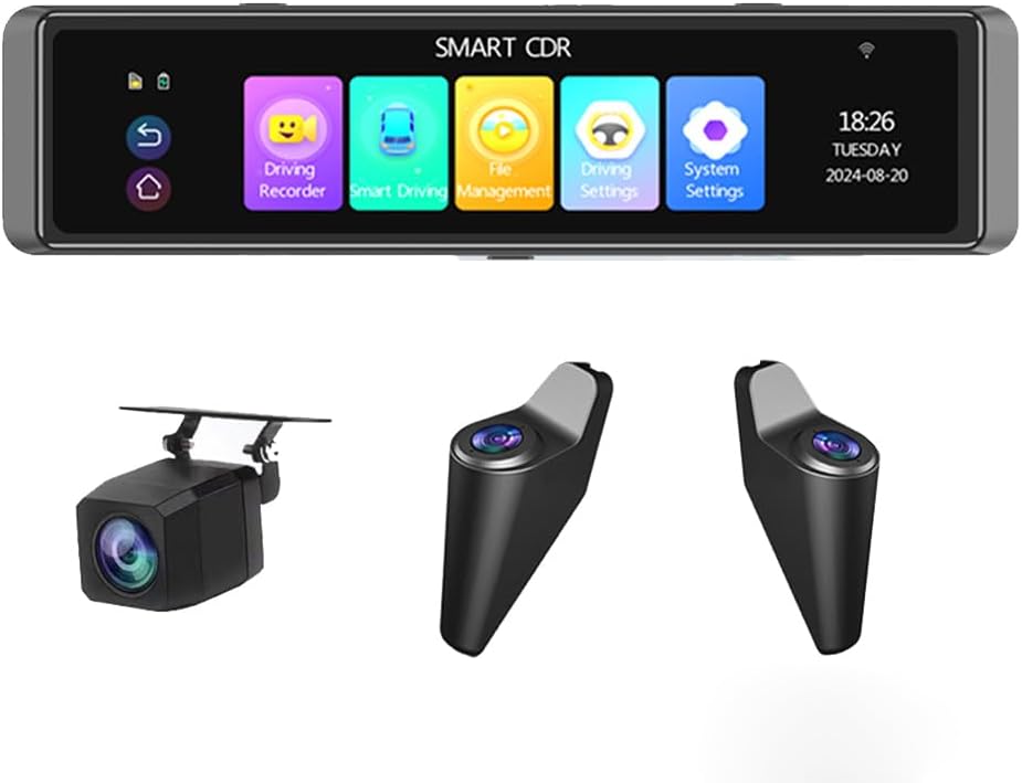4K Super HD Dash Cam BSD ADAS Car Rearview Mirror with Blind Spot Detection Loop Recording Func 1080P Rear Camera Video Recorde 12 Inch (4CHs)