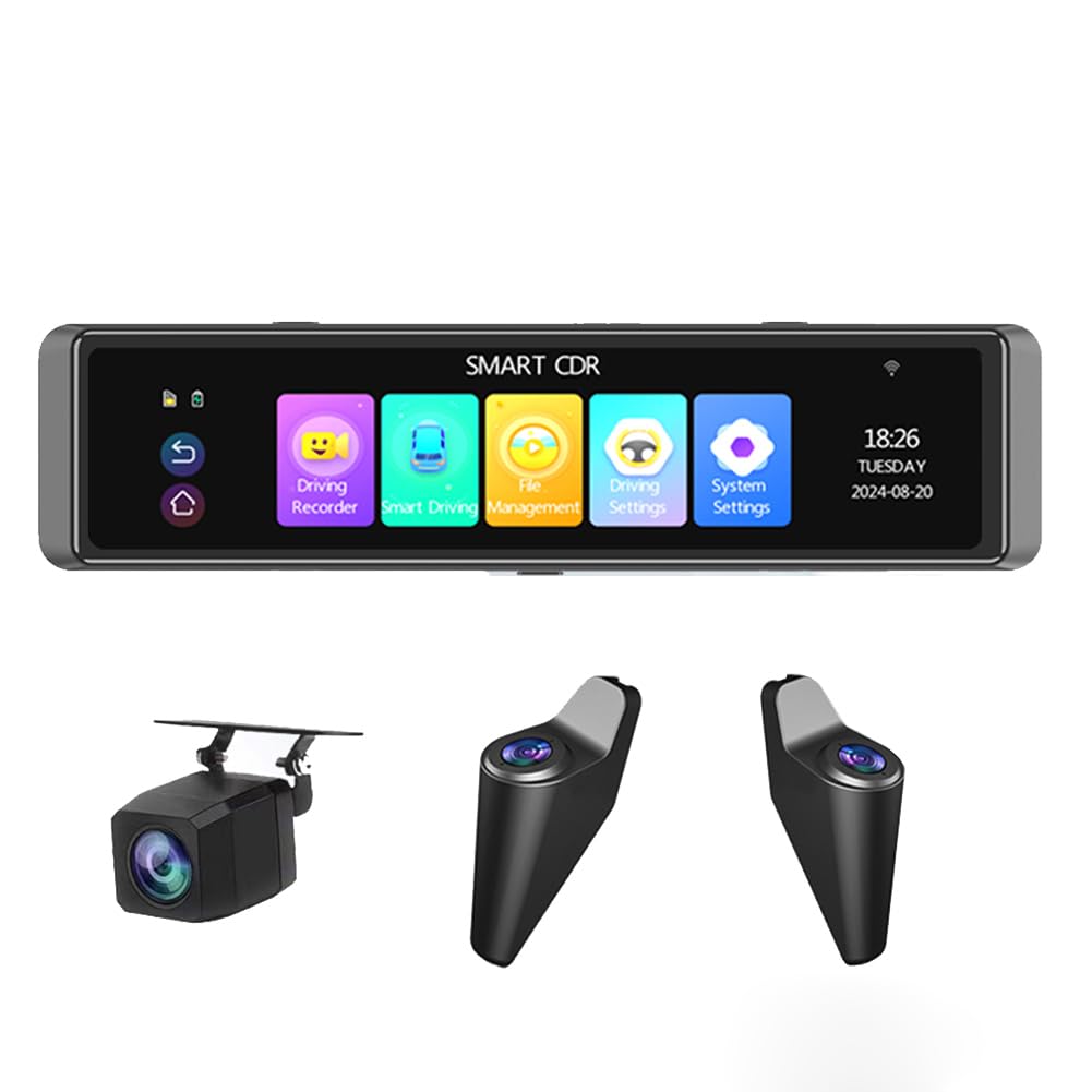 4K Super HD Dash Cam BSD ADAS Car Rearview Mirror with Blind Spot Detection Loop Recording Func 1080P Rear Camera Video Recorde 12 Inch (4CHs)