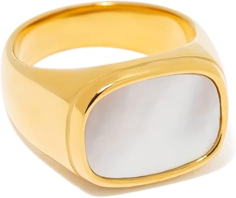 Chunky Statement Rings for Women, Wide Signet Dome Croissant Twist Band Non-Tarnish 18k Gold Plated Stainless Steel Size 5-11