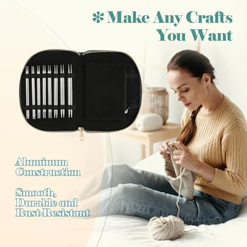 Image of Yarniss Small Circular Knitting Needle with Case 2.0~5.0mm,11 Pair Stainless Steel Interchangeable Knitting Needles with Rotating Cables,4.92-Inch Lace Knitting Needles Set