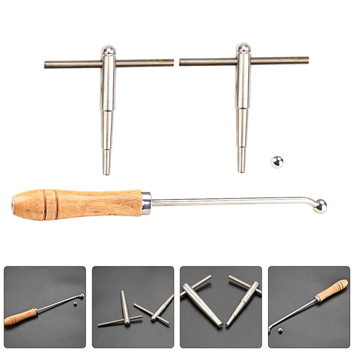 PRETYZOOM Juego de Herramientas de Centrado y Reparación Mango de Madera Accesorio Metálico para Ajustar y Dar Forma para Trompeta y Trombón a Instrumentos de Viento