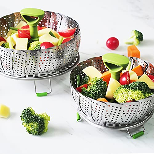 Vaporera plegable de acero inoxidable Aswenas con mango extensible para cocinar sano 8
