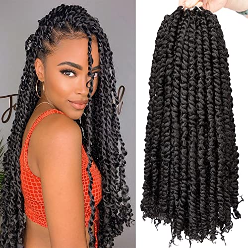 30 inch Passion Twist Hair 8 Packs Water Wave Crochet Hair Pre-twisted Passion Twist Crochet Hair Synthetic Spring Twist Hair Long Braiding Hair (30inch, 1B)