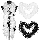 Jadive Federboa 2 Stück 4 Yards Lang Weiß und Schwarz Boa für Frauen Flauschige Federschal Kostüm Boa für Mädchen Erwachsene Flapper basteln Baum Ankleiden Party Kostüm Schal Zubehör