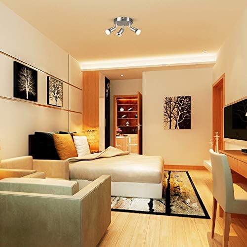 Unicozin 3 Way LED Ceiling Light, Round Plate Ceiling Spotlight, ø140mm, Matt Nickel, Included 3 x 4W GU10 LED Light Bulbs (400LM, Warm White), Spotlight Lamp for Bedroom Kitchen Living Room