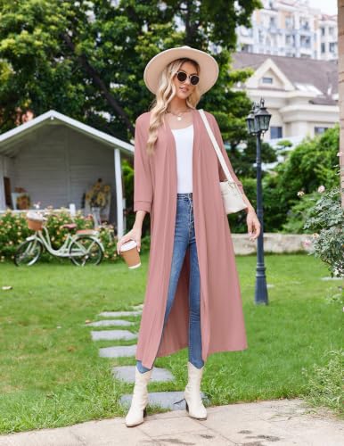 Image of Ekouaer Women Robes Long Knit Bathrobe Soft Kimono Loungewear with Pockets