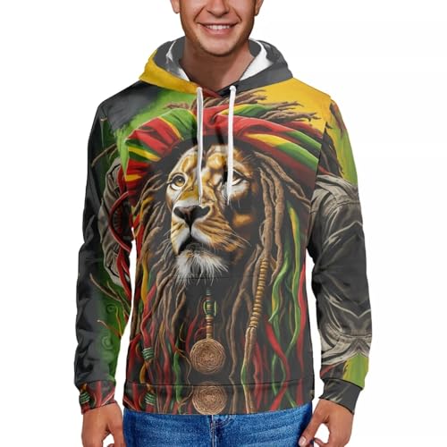 Jamaican Sweatshirts For Men 3D Printed Rasta Lion Pattern Polyester Hoodie Sweatshirt Long Sleeve Sweater Pullover