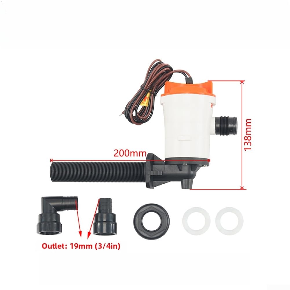 Marine Baitwell Pompa 800 GPH Portata Sommergibile Esca Viva Aeratore per Kayak Tank 12 V DC Potenza 19 mm Presa (C)