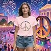 Qskall Womens Peace Sign T Shirts 60s 70s Inspirational Shirt Hippie Love Tee Floral Tops Pink #2