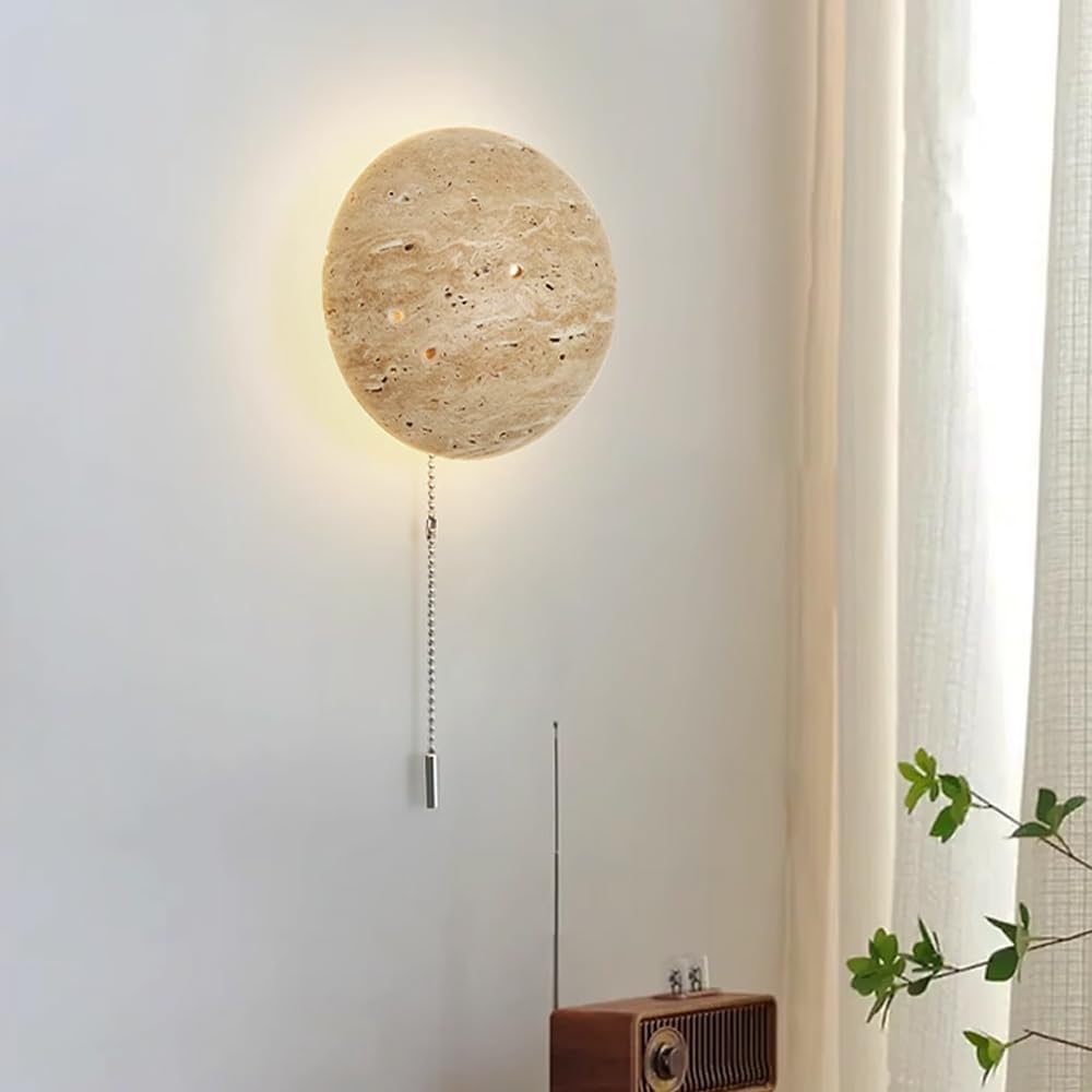 Lámpara de pared retro de piedra travertino con interruptor para dormitorio