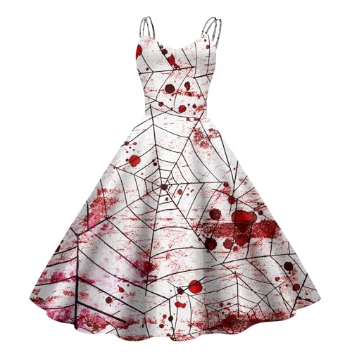 Rosa Damen 50er Jahre Kleid Rockabilly Festlich Abendkleid Hohe Taille Spaghettiträger Sommer Petticoat Kleid Vintage Retro-Kleidung Partykleid...