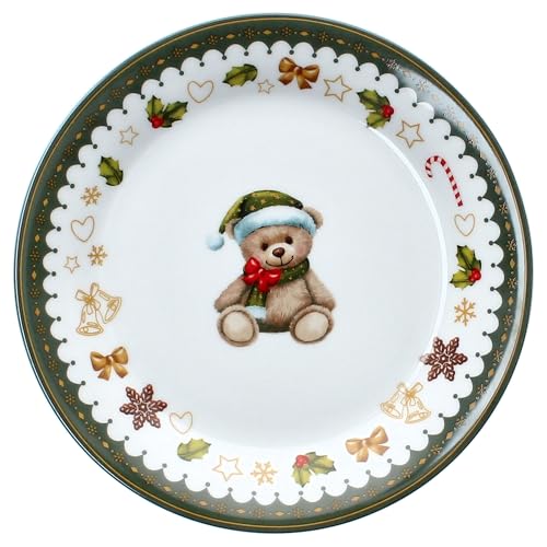 MamboCat Friend 18-tlg. Kaffeeservice für 6 Personen | Weihnachtliches Frühstücks-Set aus Porzellan mit Teddybär, Lebkuchenhaus & Co. | Tassen, Untertassen & Kuchenteller | für Weihnachten