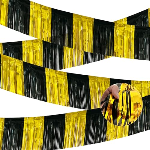 Image of 4 Packs Total 39 Feet Graduation Parade Floats for Trailer Car, Black Gold Foil Fringe Garland Tinsel Streamers Banner Table Skirts for Graduation Homecoming Wedding Birthday Party Decor