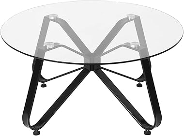 Round Tempered Glass Coffee Table, Nordic minimalist Sofa Table, Modern Side Table, End Table with Iron Black Base for Home, 